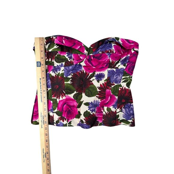 Tibi Bustier Crop Top Womens Size 8 Floral Zip Back Sweetheart Neck Strapless - Picture 6 of 8